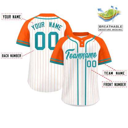 Custom White Orange-Aqua Stripe Fashion Raglan Sleeves Authentic Two-Button Baseball Jersey