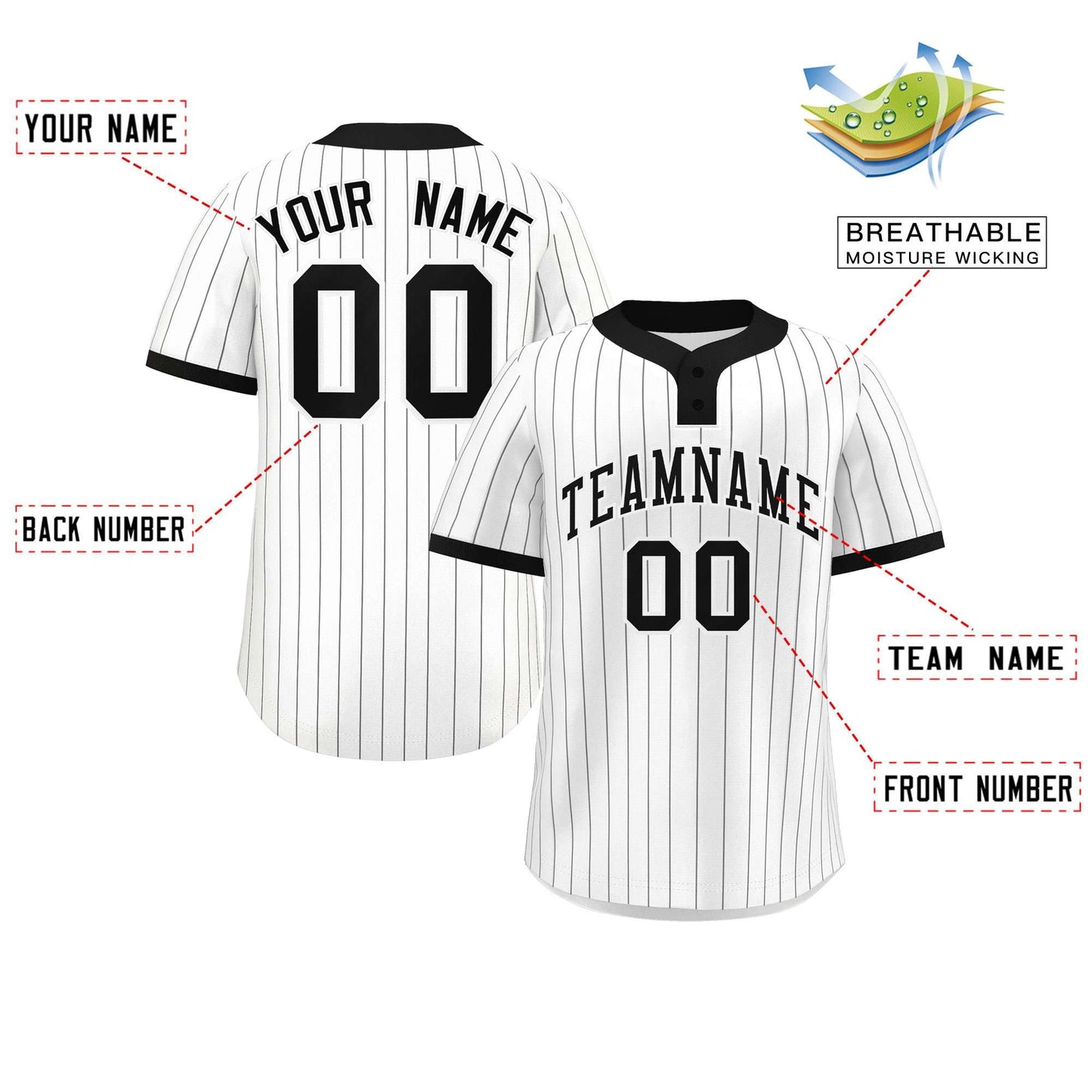 Custom White Black Stripe Fashion Authentic Two-Button Baseball Jersey