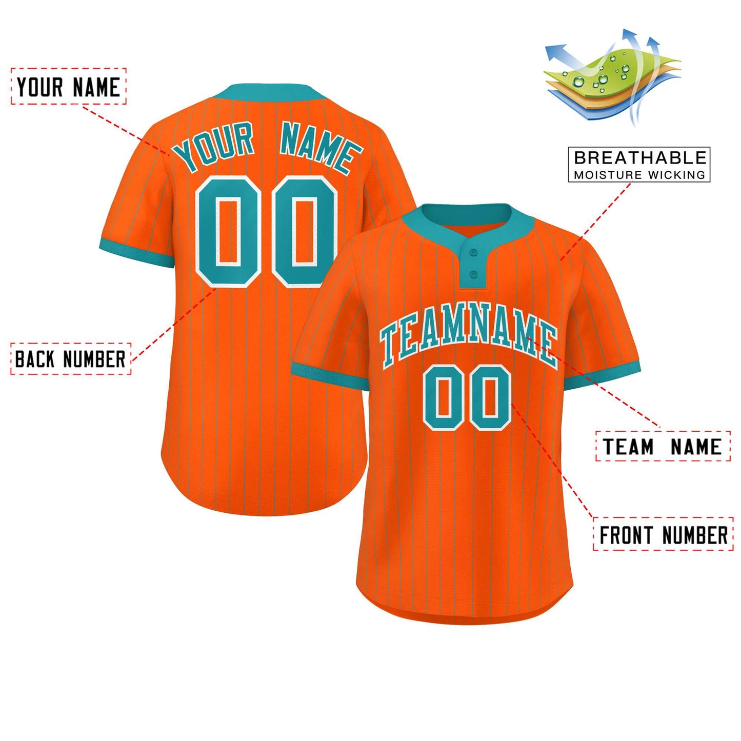 Custom Orange Aqua Stripe Fashion Authentic Two-Button Baseball Jersey