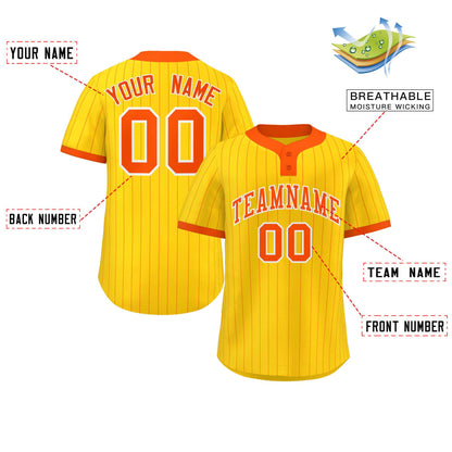 Custom Gold Orange Stripe Fashion Authentic Two-Button Baseball Jersey