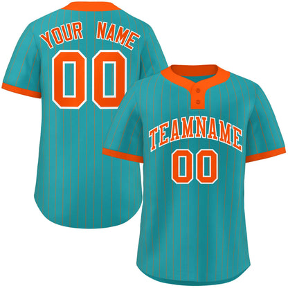 Custom Aqua Orange Stripe Fashion Authentic Two-Button Baseball Jersey