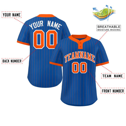 Custom Royal Orange Stripe Fashion Authentic Two-Button Baseball Jersey