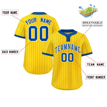 Custom Gold Royal Stripe Fashion Authentic Two-Button Baseball Jersey