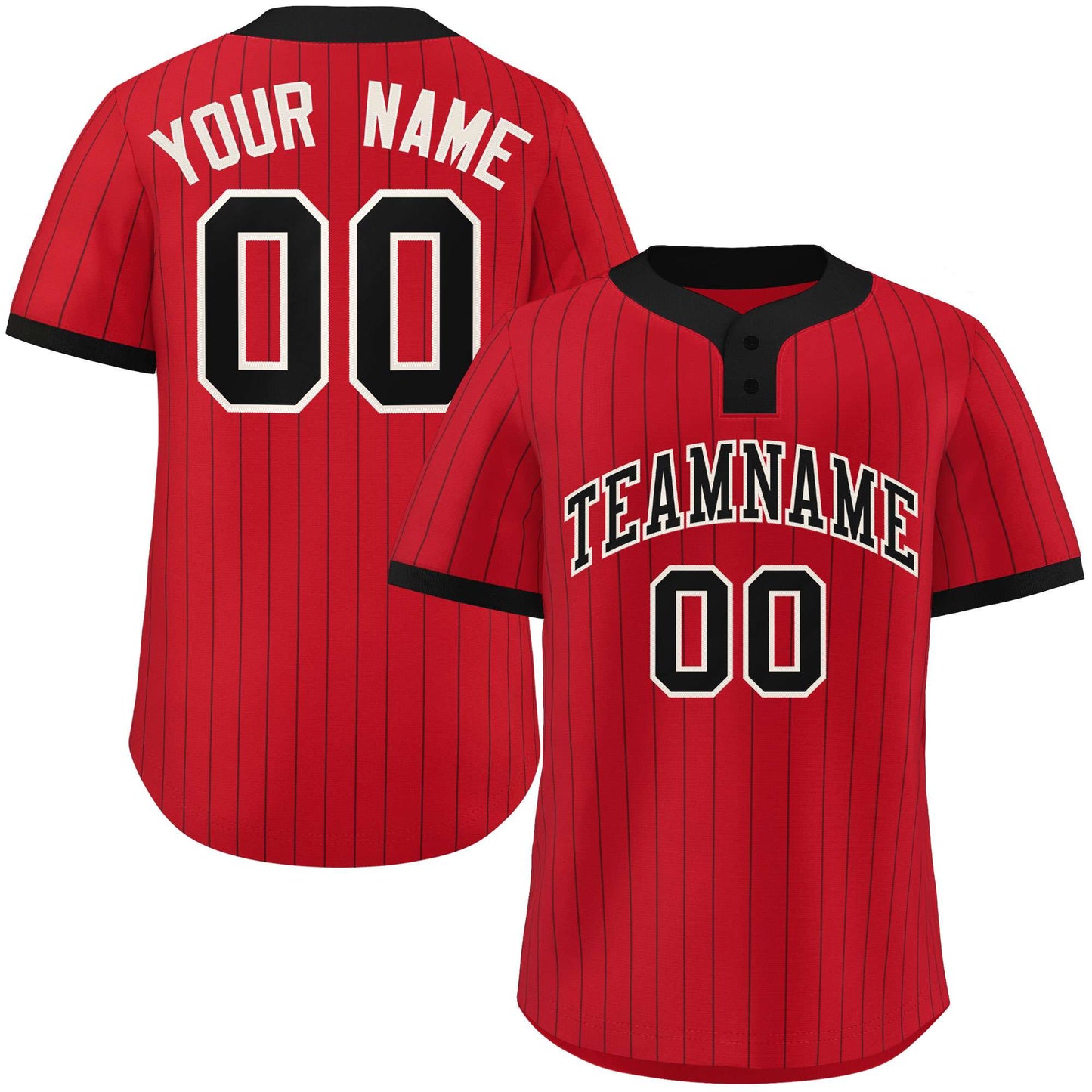 Custom Red Black Stripe Fashion Authentic Two-Button Baseball Jersey