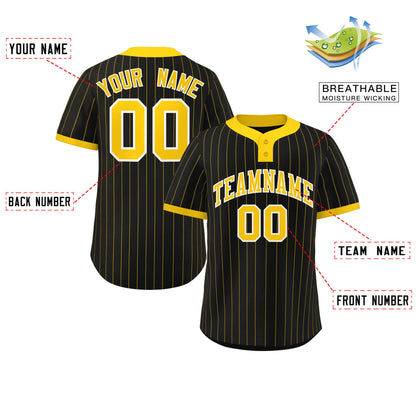 Custom Black Gold Stripe Fashion Authentic Two-Button Baseball Jersey