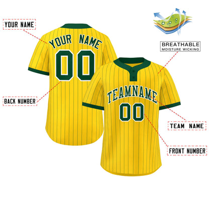 Custom Gold Green Stripe Fashion Authentic Two-Button Baseball Jersey