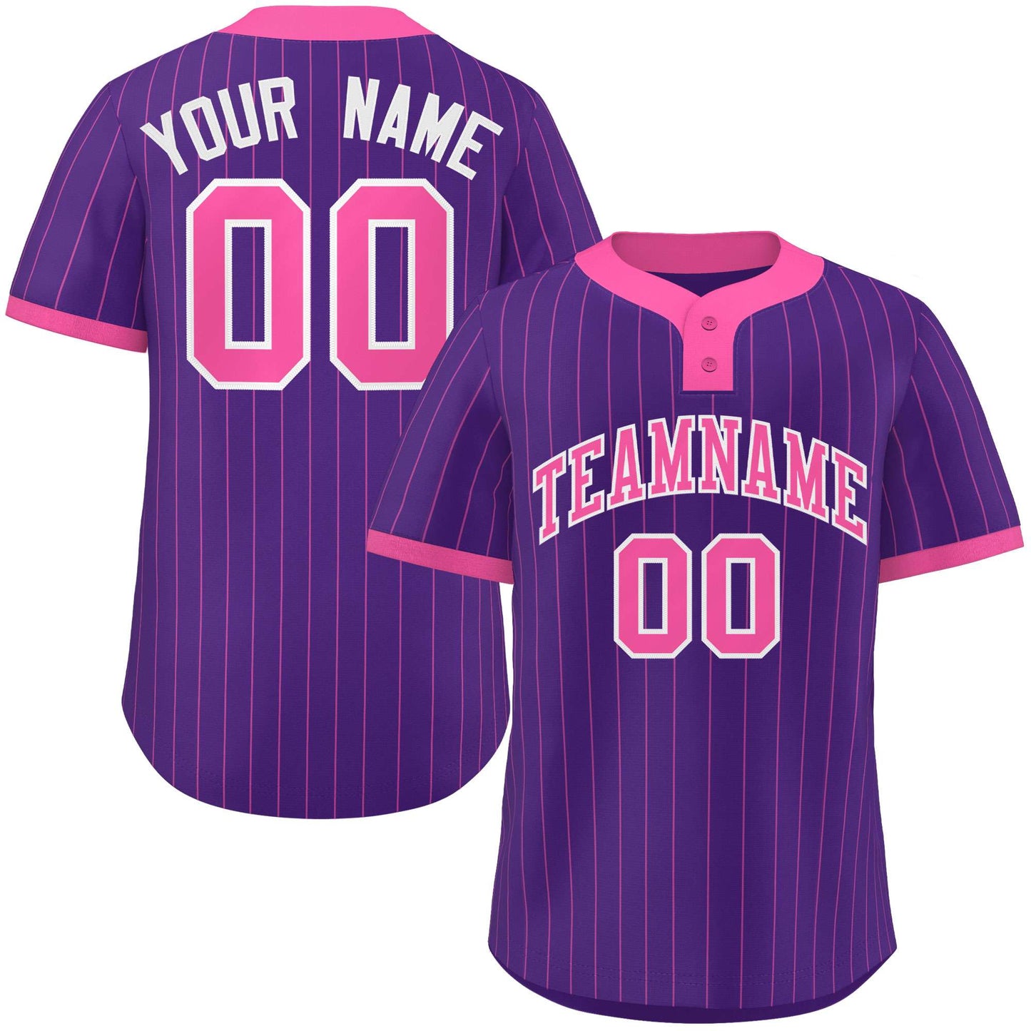 Custom Purple Pink Stripe Fashion Authentic Two-Button Baseball Jersey