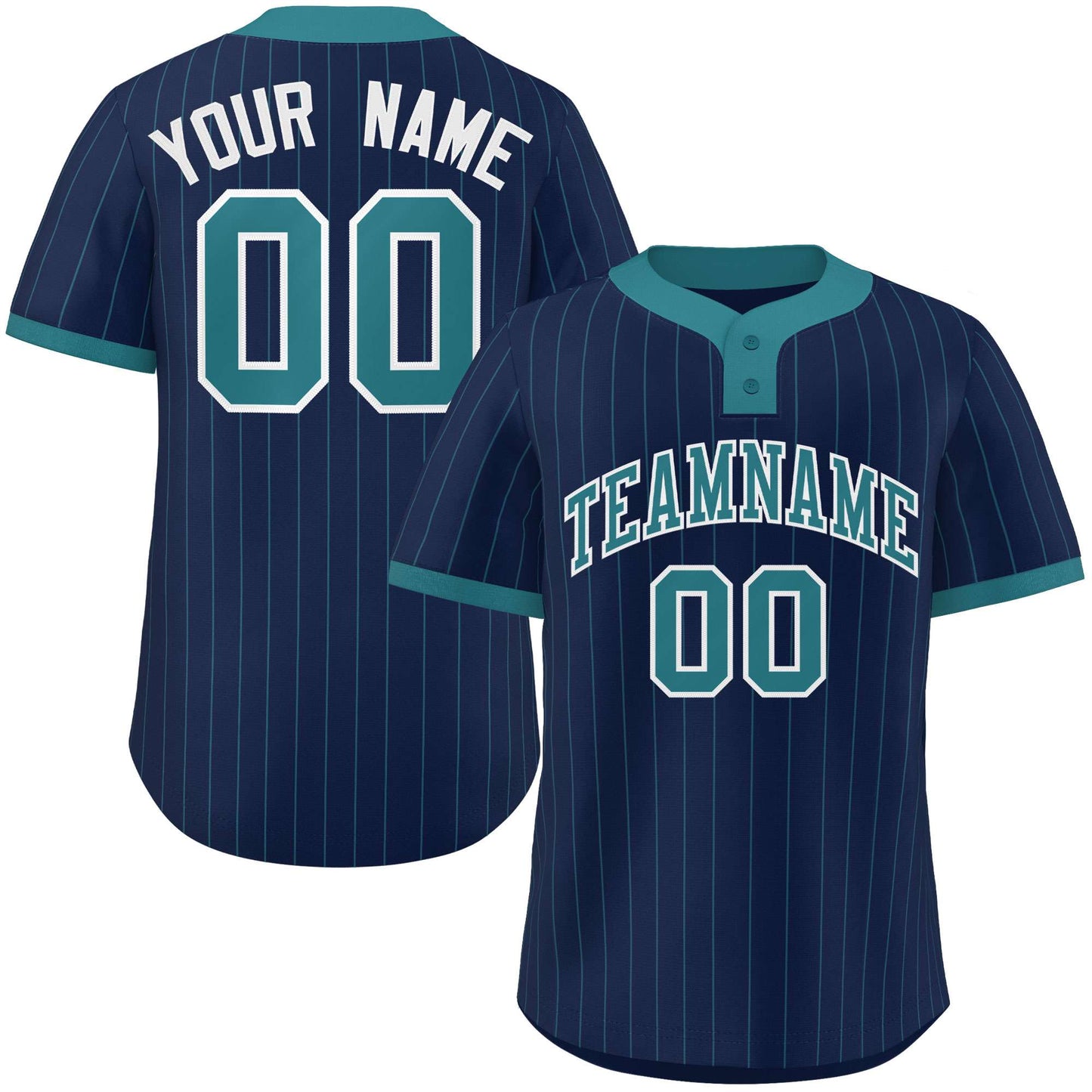 Custom Navy Aqua Stripe Fashion Authentic Two-Button Baseball Jersey