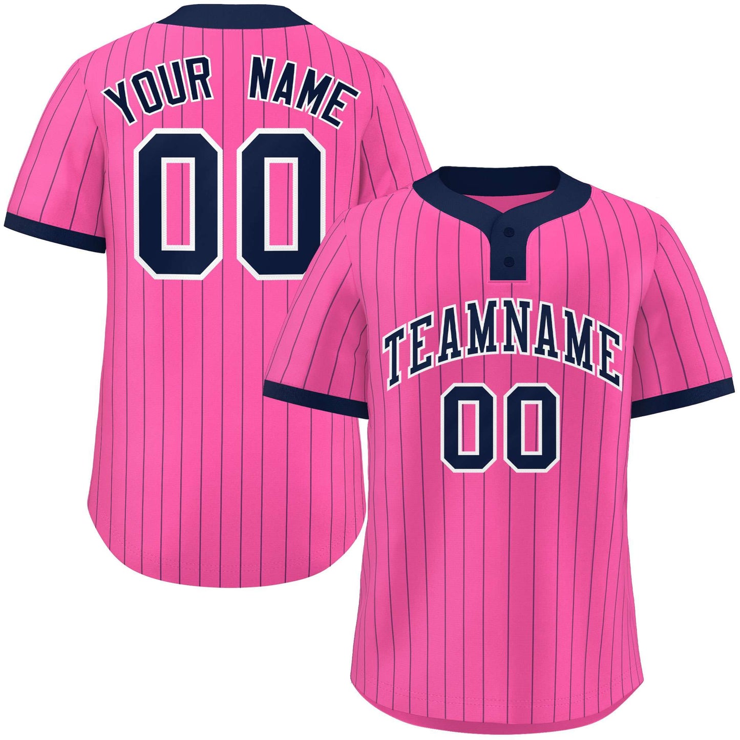 Custom Pink Navy Stripe Fashion Authentic Two-Button Baseball Jersey