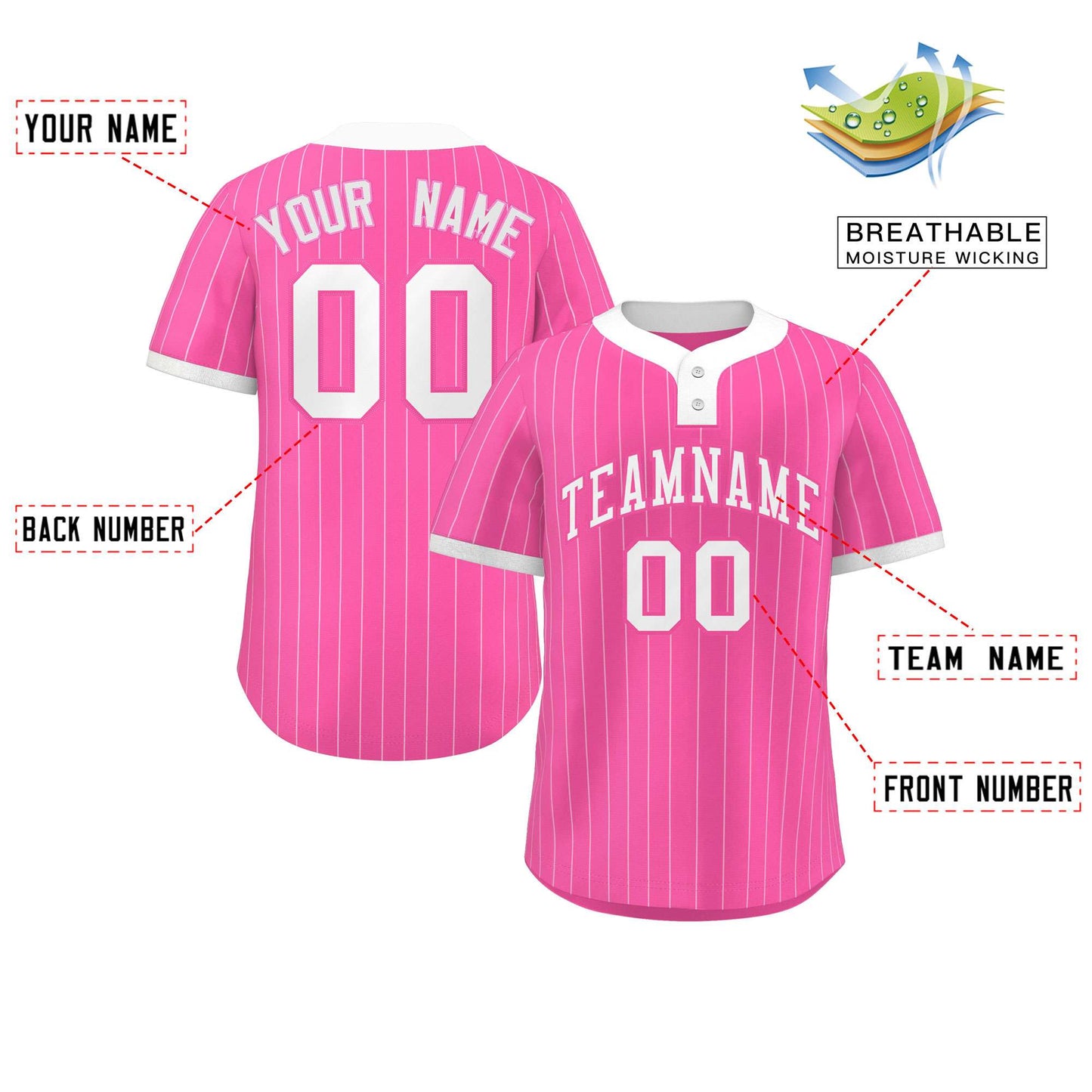 Custom Pink White Stripe Fashion Authentic Two-Button Baseball Jersey