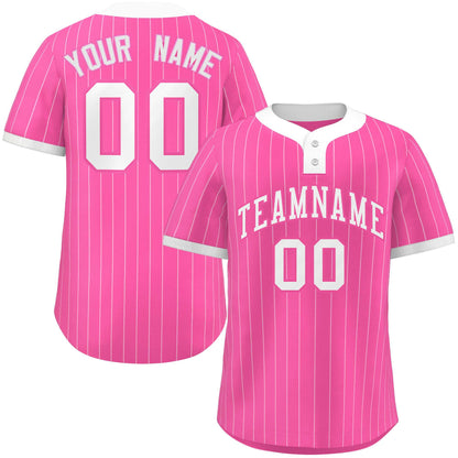 Custom Pink White Stripe Fashion Authentic Two-Button Baseball Jersey