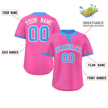 Custom Pink Powder Blue Stripe Fashion Authentic Two-Button Baseball Jersey