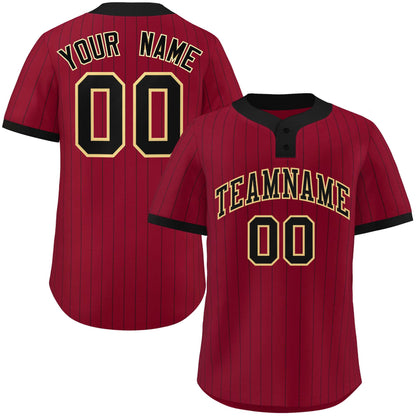 Custom Crimson Black Stripe Fashion Authentic Two-Button Baseball Jersey