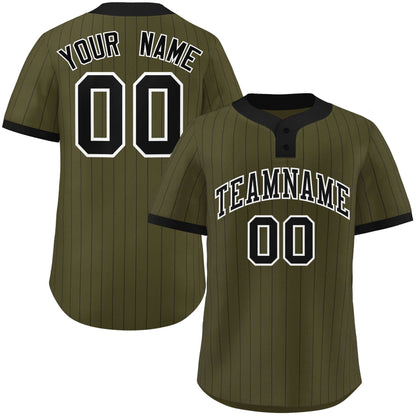 Custom Olive Black Stripe Fashion Authentic Two-Button Baseball Jersey