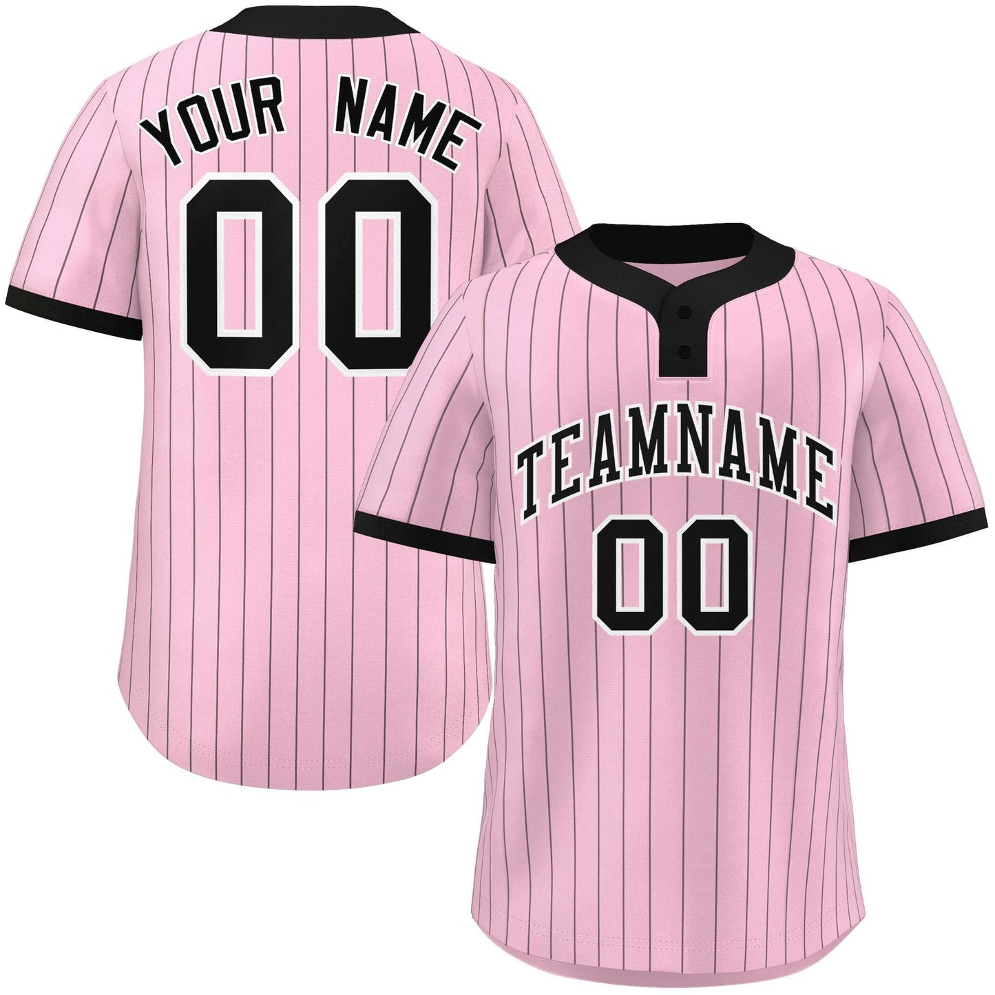 Custom Light Pink Black Stripe Fashion Authentic Two-Button Baseball Jersey