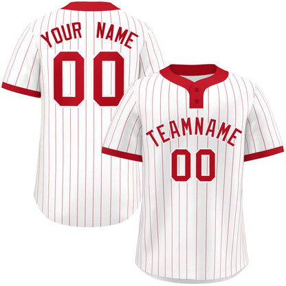 Custom White Red Stripe Fashion Authentic Two-Button Baseball Jersey