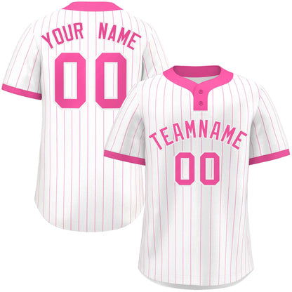 Custom White Pink Stripe Fashion Authentic Two-Button Baseball Jersey