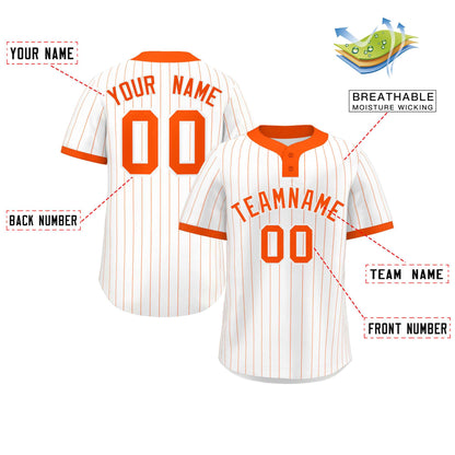 Custom White Orange Stripe Fashion Authentic Two-Button Baseball Jersey