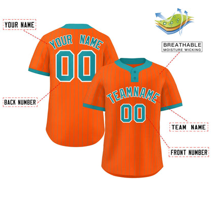 Custom Orange Aqua Stripe Fashion Authentic Two-Button Baseball Jersey