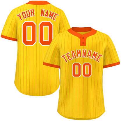 Custom Gold Orange Stripe Fashion Authentic Two-Button Baseball Jersey