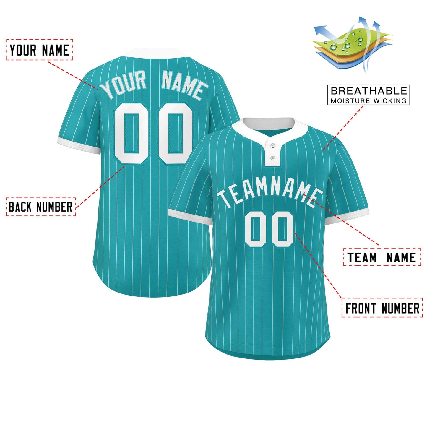 Custom Aqua White Stripe Fashion Authentic Two-Button Baseball Jersey