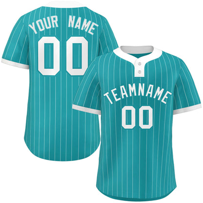 Custom Aqua White Stripe Fashion Authentic Two-Button Baseball Jersey