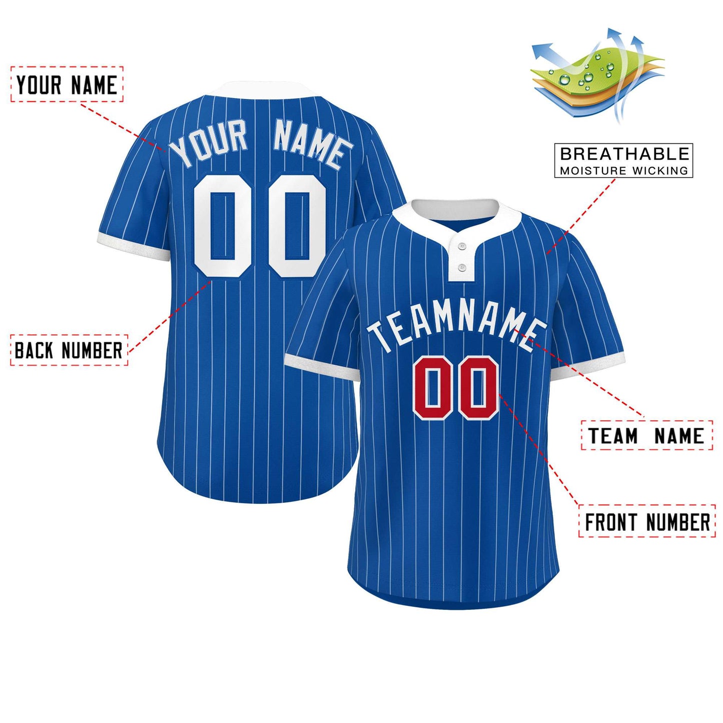 Custom Royal White Stripe Fashion Authentic Two-Button Baseball Jersey