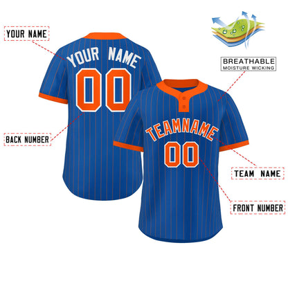 Custom Royal Orange Stripe Fashion Authentic Two-Button Baseball Jersey