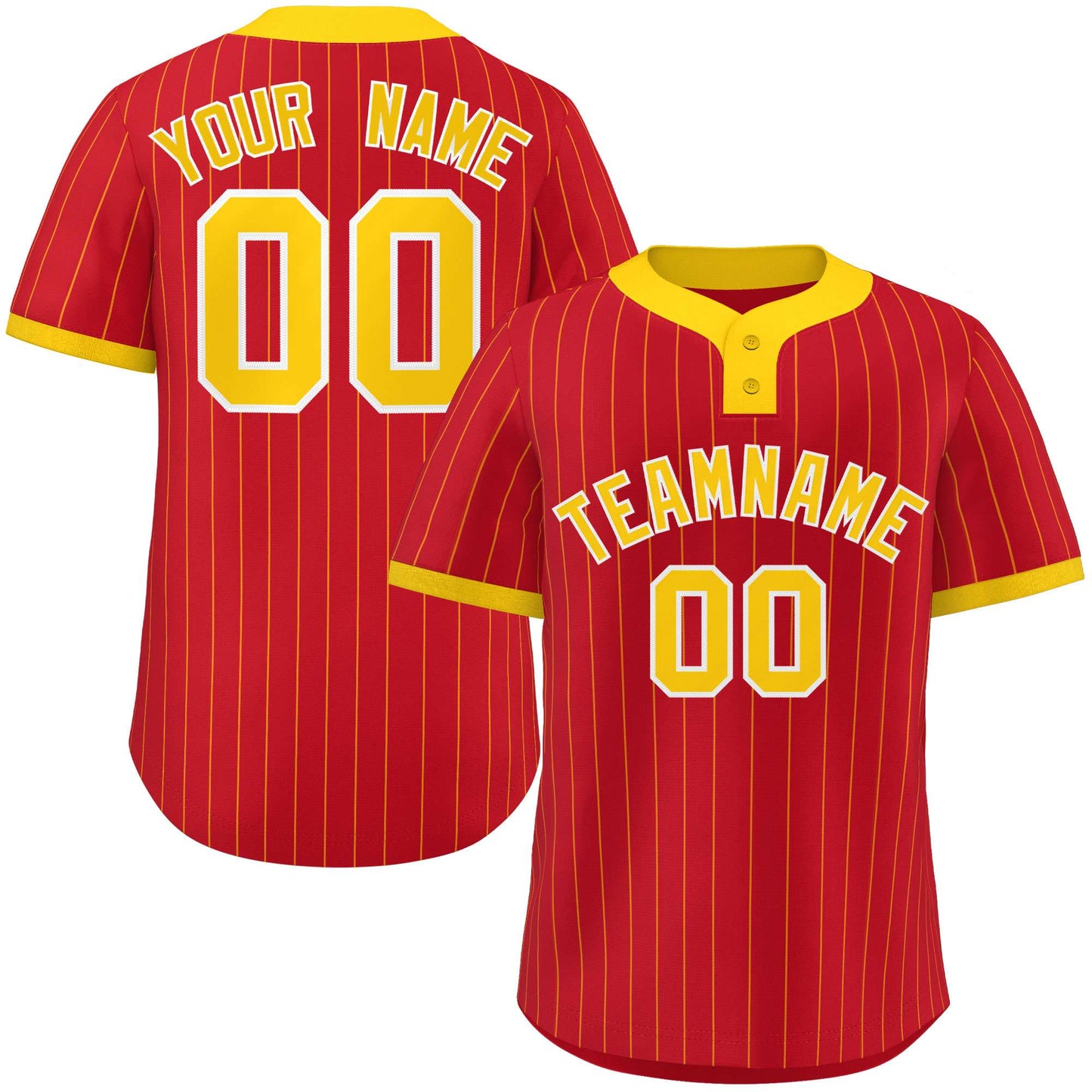 Custom Red Gold Stripe Fashion Authentic Two-Button Baseball Jersey