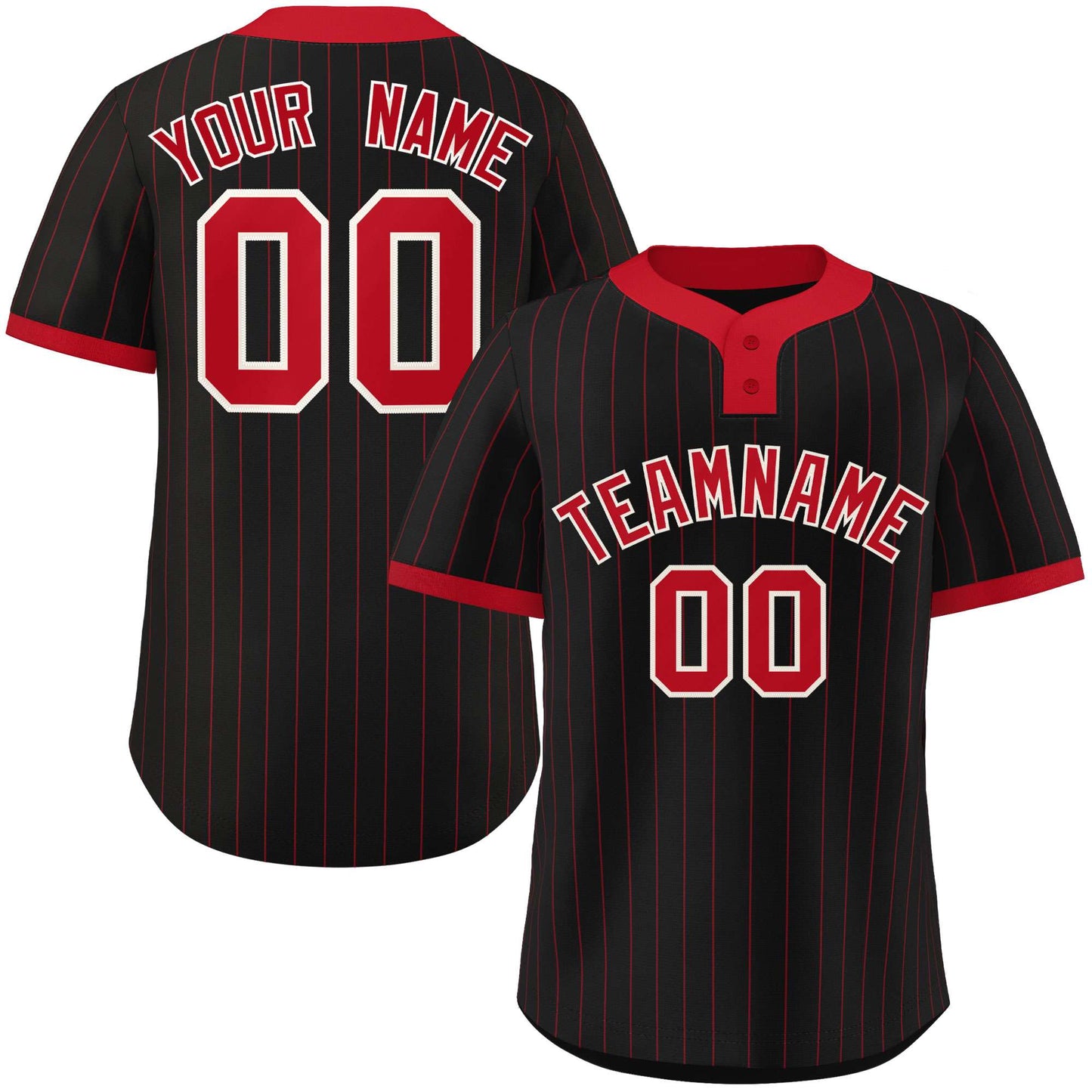 Custom Black Red Stripe Fashion Authentic Two-Button Baseball Jersey