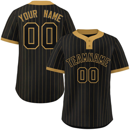 Custom Black Old Gold Stripe Fashion Authentic Two-Button Baseball Jersey