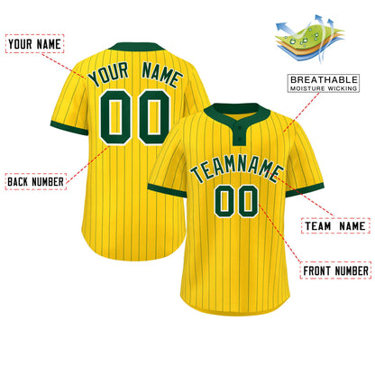 Custom Gold Green Stripe Fashion Authentic Two-Button Baseball Jersey