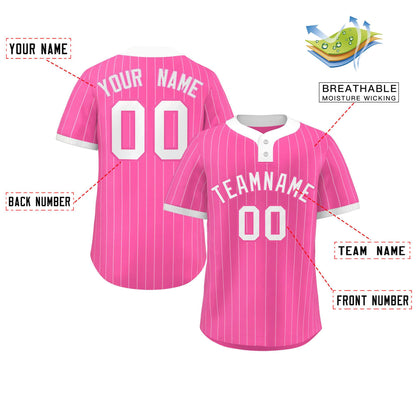 Custom Pink White Stripe Fashion Authentic Two-Button Baseball Jersey