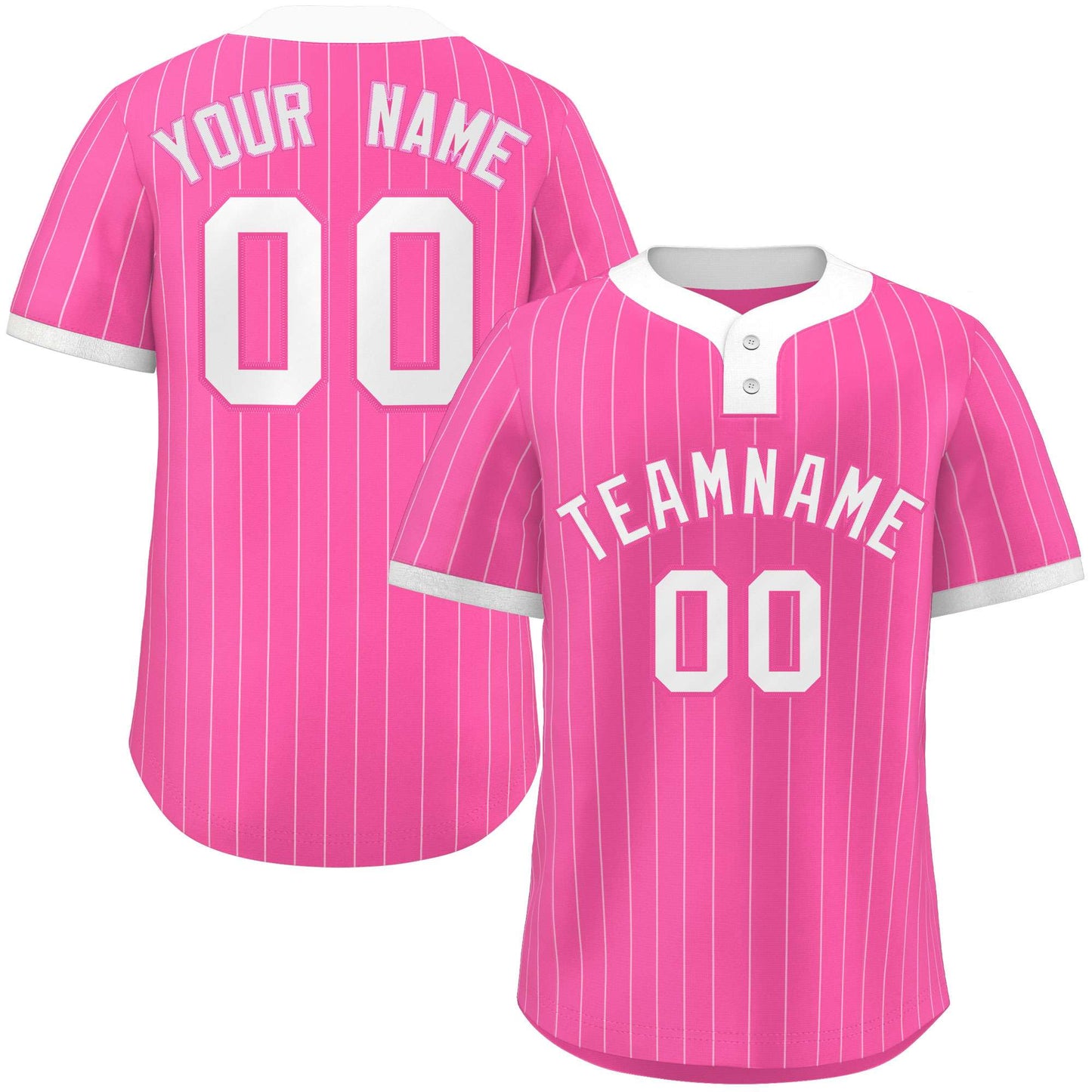 Custom Pink White Stripe Fashion Authentic Two-Button Baseball Jersey