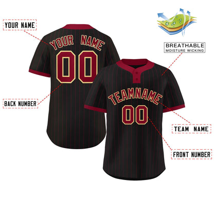 Custom Black Crimson Stripe Fashion Authentic Two-Button Baseball Jersey