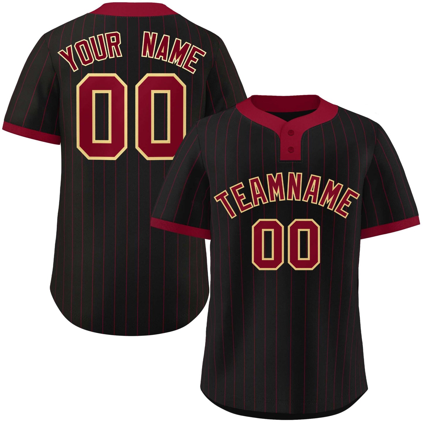 Custom Black Crimson Stripe Fashion Authentic Two-Button Baseball Jersey