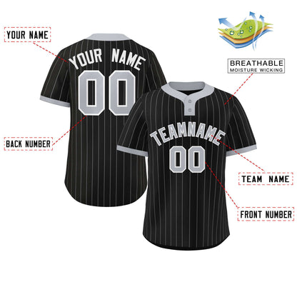 Custom Black Gray Stripe Fashion Authentic Two-Button Baseball Jersey