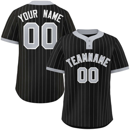 Custom Black Gray Stripe Fashion Authentic Two-Button Baseball Jersey