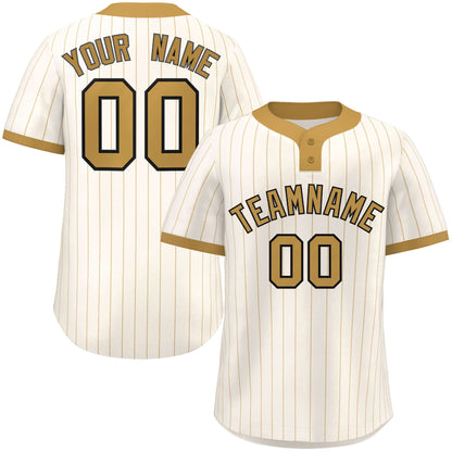 Custom Cream Old Gold Stripe Fashion Authentic Two-Button Baseball Jersey