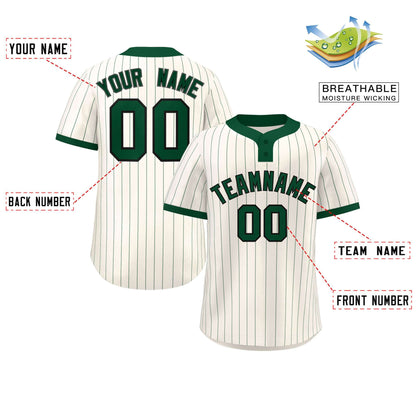 Custom Cream Green Stripe Fashion Authentic Two-Button Baseball Jersey