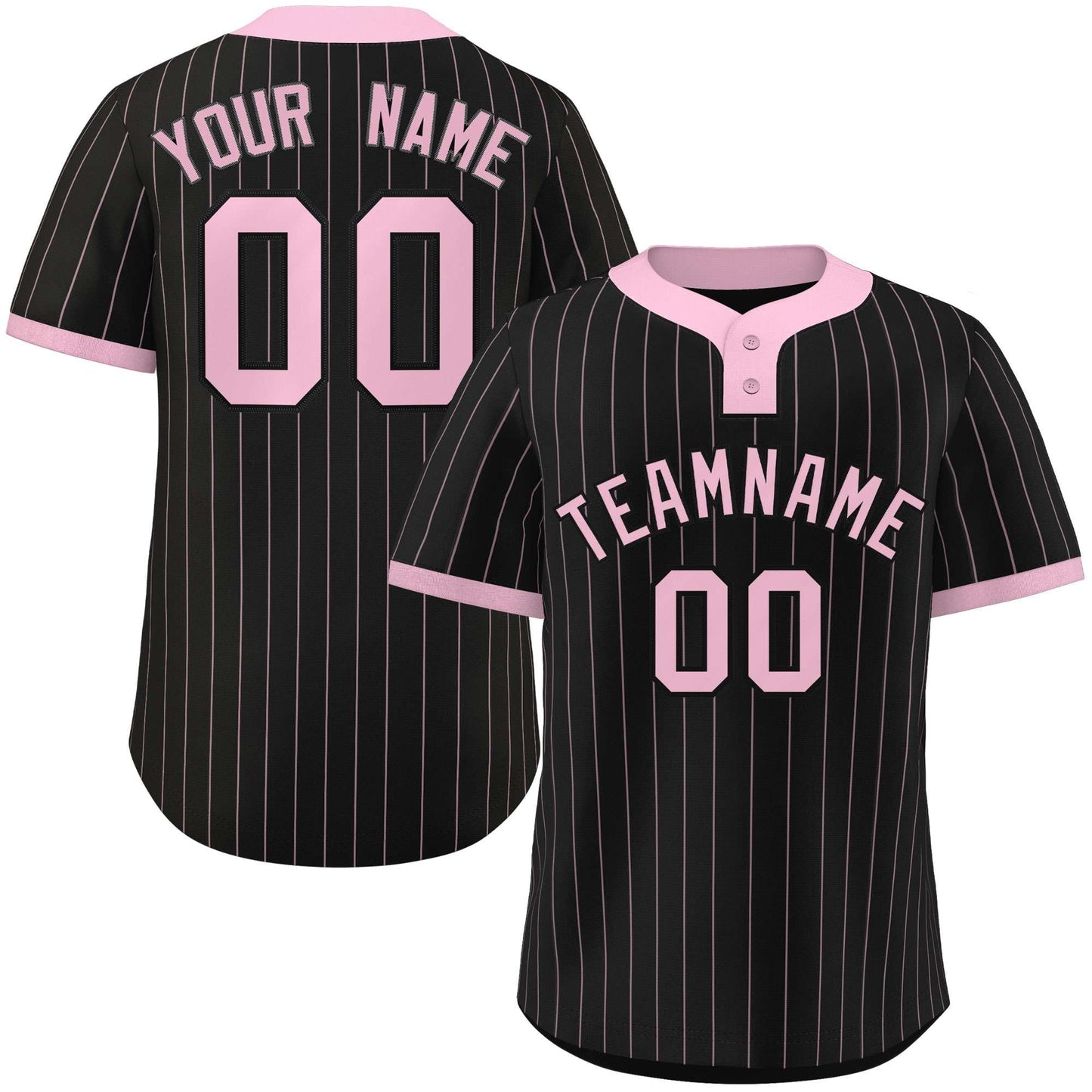 Custom Black Light Pink Stripe Fashion Authentic Two-Button Baseball Jersey