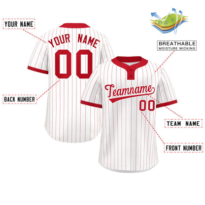 Custom White Red Stripe Fashion Authentic Two-Button Baseball Jersey