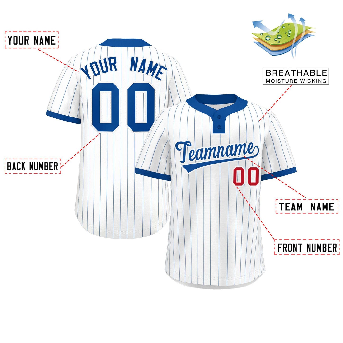 Custom White Royal Stripe Fashion Authentic Two-Button Baseball Jersey