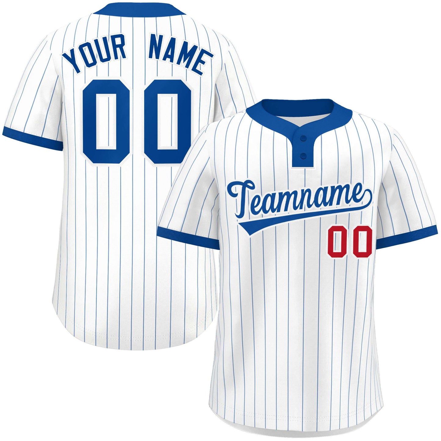 Custom White Royal Stripe Fashion Authentic Two-Button Baseball Jersey