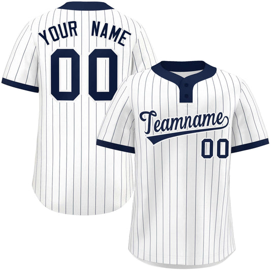 Custom White Navy Stripe Fashion Authentic Two-Button Baseball Jersey