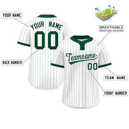 Custom White Green Stripe Fashion Authentic Two-Button Baseball Jersey