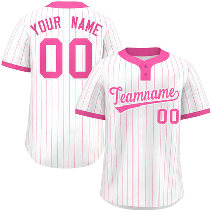 Custom White Pink Stripe Fashion Authentic Two-Button Baseball Jersey