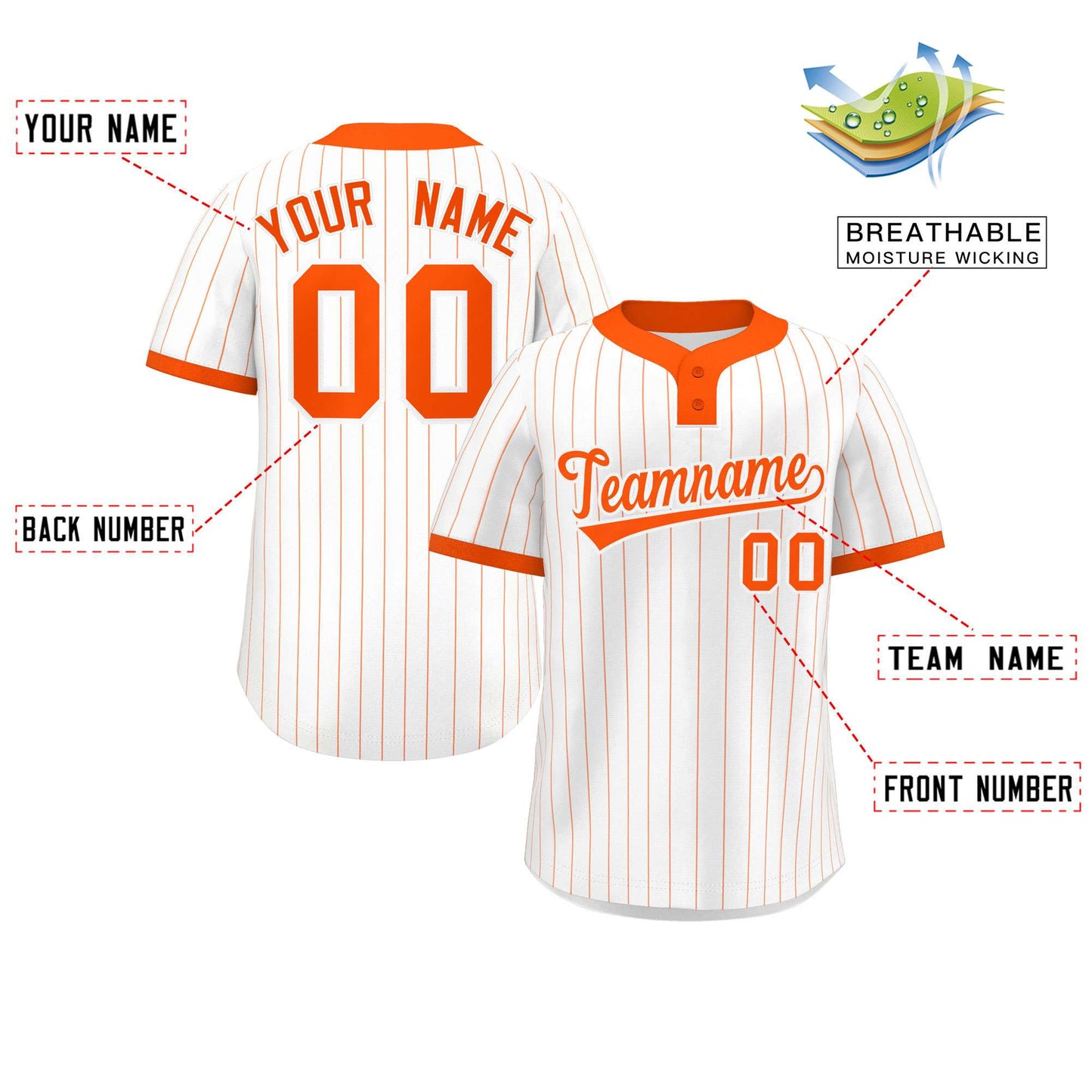 Custom White Orange Stripe Fashion Authentic Two-Button Baseball Jersey