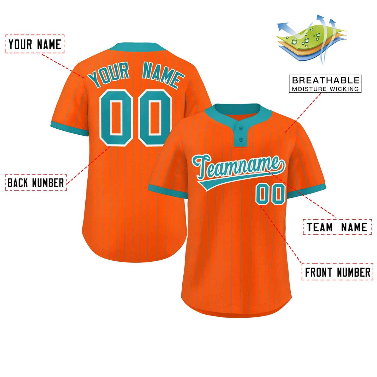 Custom Orange Aqua Stripe Fashion Authentic Two-Button Baseball Jersey