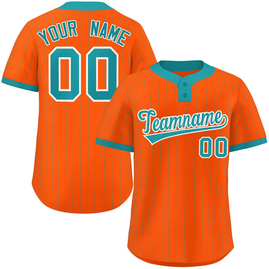 Custom Orange Aqua Stripe Fashion Authentic Two-Button Baseball Jersey